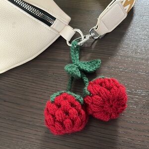 Handcrafted Crochet Red Cherry Keychain Accessory